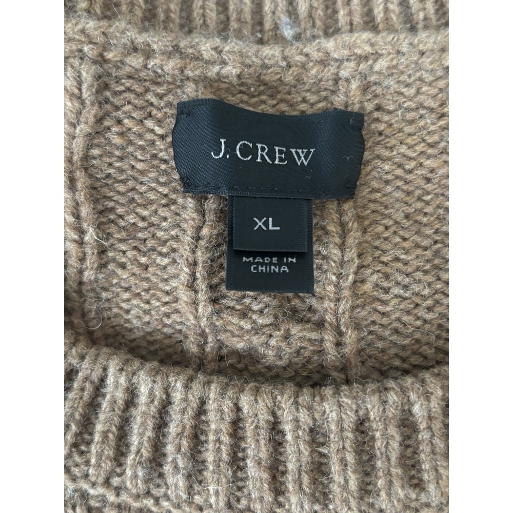 J Crew Handknit Lambswool Sweater Men XL Brown Cable Knit Heavy Fisherman Chunky - Picture 2 of 6